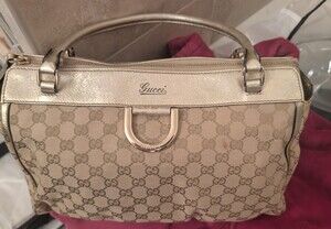 Gucci Abbey Canvas Gold Satchel Handbag